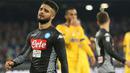 Ekspresi pemain Napoli, Lorenzo Insigne usai timnya kalah dari Juventus pada lanjutan Serie A Italia di San Paolo stadium, Naples, (1/12/2017). Juventus menang 1-0 atas Napoli. (Cesare Abbate/ANSA via AP)