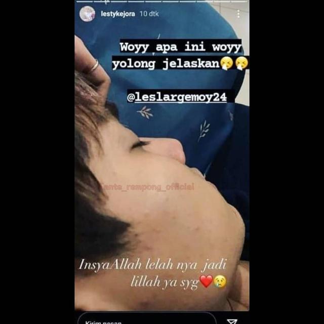 Unggahan Lesti Kejora yang diketahui memanggil Rizky Billar dengan sebutan sayang (Instagram Stories)