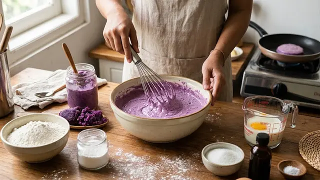 Tips Membuat Pancake Ubi Ungu agar Tidak Bantat/AI Generated