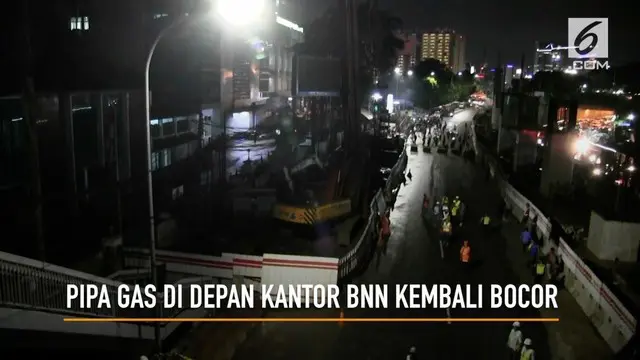 Pipa gas PGN di depan kantor BNN kembali bocor, akibatnya jalan ditutup sementara.