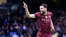 Pemain Manchester City, Mateo Kovacic merayakan golnya ke gawang Everton dalam laga lanjutan Liga Inggris 2024/2025 di Goodison Park, Liverpool, Inggris, Sabtu (19/04/2025) waktu setempat. (AP Photo/Peter Byrne)