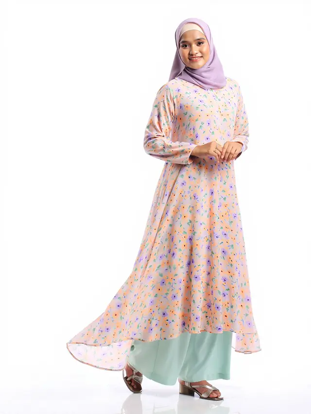 Model Gamis Motif Bunga Kecil