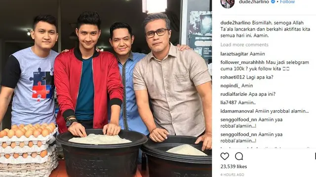 Dude Harlino memamerkan fotonya bersama Adjie Pangestu, Juan Christian, dan bintang muda Aditya Zoni (Instagram)