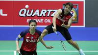 Aksi ganda putri Indonesia, Greysia Polii/Apriyani Rahayu, pada babak kedua Kejuaraan Dunia Bulutangkis 2019 di Basel, Swiss, Rabu (21/8/2019). (PBSI)