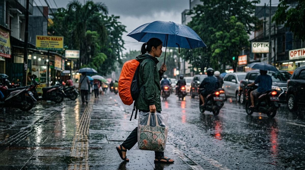 Tips Menjaga Tas Tetap Kering Saat Hujan Deras (AI Generated)