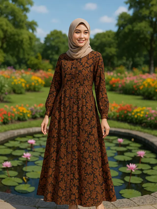 Model Gamis Batik Kancing Depan