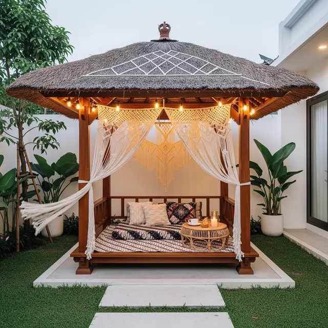 6 Ide Gazebo dengan Tirai dan Lampu, Halaman Rumah Lebih Estetik