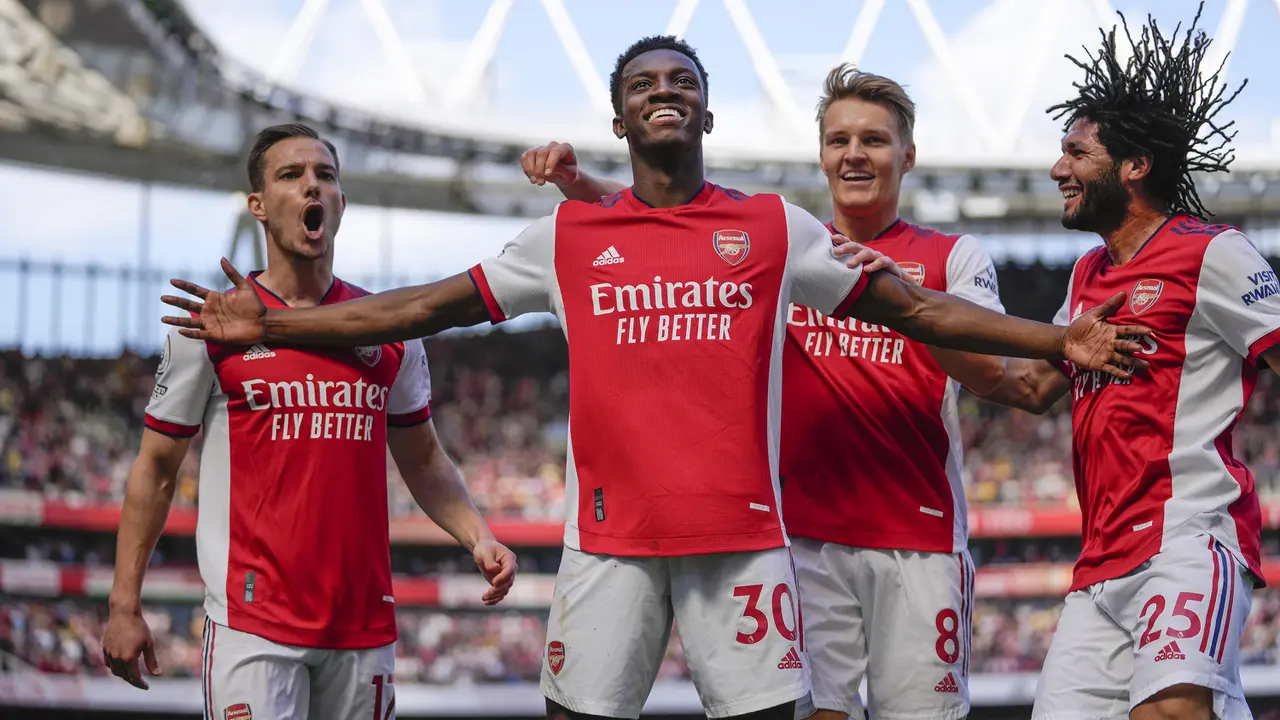 Foto: Aksi Cemerlang Eddie Nketiah Kontra Leeds United Jaga Peluang Arsenal ke Liga Champions, Bahkan Bisa Salip Chelsea di Posisi Ketiga