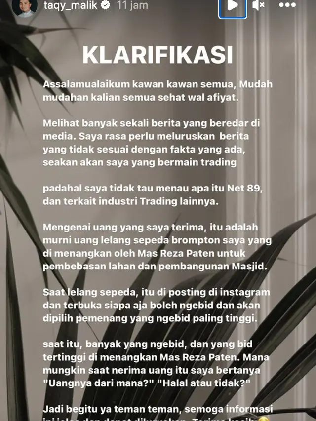 Unggahan Taqy Malik. (Foto: Dok. Instagram @taqy_malik)