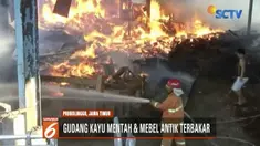Gudang kayu mentah dan mebel antik di Dringgu, Probolinggo, ludes dibakar api.