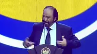 Ketua Umum Partai NasDem Surya Paloh saat menyampaikan pengarahan kepada seluruh kader di Kongres III NasDem di JCC Senayan, Jakarta, Minggu (25/8/2024). (Foto: Nasdem Tv).