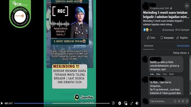 Gambar Tangkapan Layar Rekaman Suara yang Diklaim sebagai Brigadir J Sebelum Meninggal Dunia (sumber: Facebook).