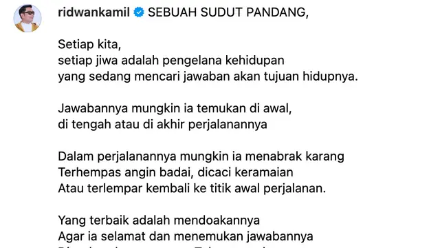 Unggahan Ridwan Kamil. (Foto: Dok. Instagram @ridwankamil)