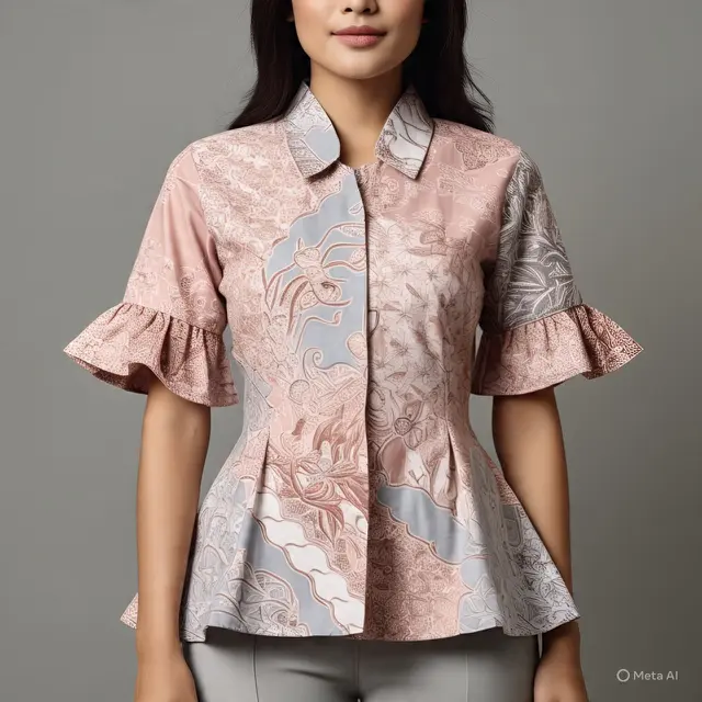 Baju Batik Lengan Kerut. (Liputan6.com/MetaAI)