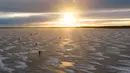 Pandangan udara menunjukkan para pria  sedang memancing di tengah Laut Bothnia yang membeku di dekat Vaasa, Finlandia, 28 Desember 2018. Memancing di laut beku merupakan hal yang ditunggu-tunggu oleh sebagian warga setempat. (OLIVIER MORIN / AFP)