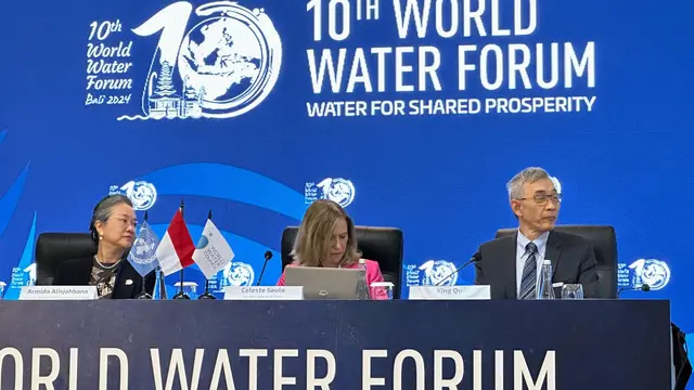Konferensi pers oleh PBB di Media Center World Water Forum ke-10 di BNDCC, Nusa Dua, Bali, Selasa (21/5/2024). (Liputan6/Benedikta Miranti)