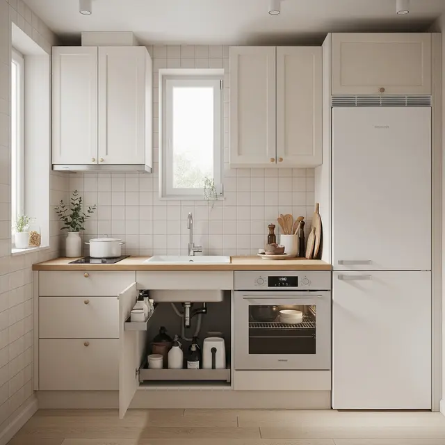 Dapur 2x2 Meter Rumah Type 36 dengan Konsep Japandi dan Hidden Storage