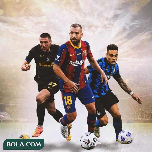 Ilustrasi - Milan Skriniar, Jordi Alba, Lautaro Martinez