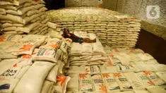 Pekerja berstirahat di tumpukan karung beras Bulog di Kelapa Gading, Jakarta, Kamis (27/2/2020). Jelang Ramadan dan Idul Fitri 2020 Perusahaan Umum Badan Urusan Logistik atau Perum Bulog siap mengamankan pasokan beras di seluruh wilayah Indonesia mencapai 1,7 juta ton. (merdeka.com/Imam Buhori)