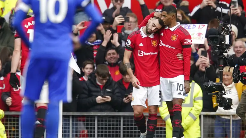 Foto: Marcus Rashford Tak Terbendung, Borong 2 Gol Bawa MU Lumat Leicester City di Liga Inggris