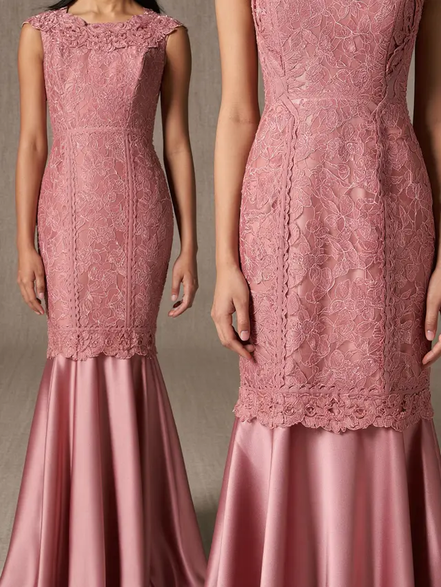 Long Dress Brokat Model Mermaid Warna Dusty Pink