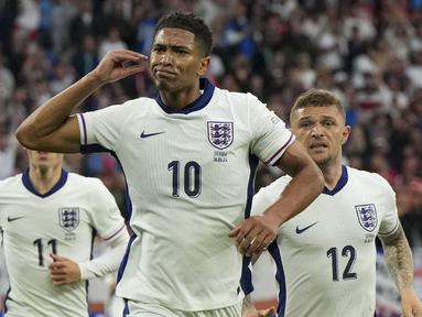 Kemenangan Timnas Inggris 1-0 atas Serbia pada laga perdana Grup C di pentas Euro 2024, Senin (17/6/2024) dini hari WIB menciptakan beberapa rekor mentereng yang sukses ditorehkan tiga penggawanya. Siapa saja dan rekor apa saja yang sukses ditorehkan? Simak uraiannya berikut ini. (AP Photo/Martin Meissner)