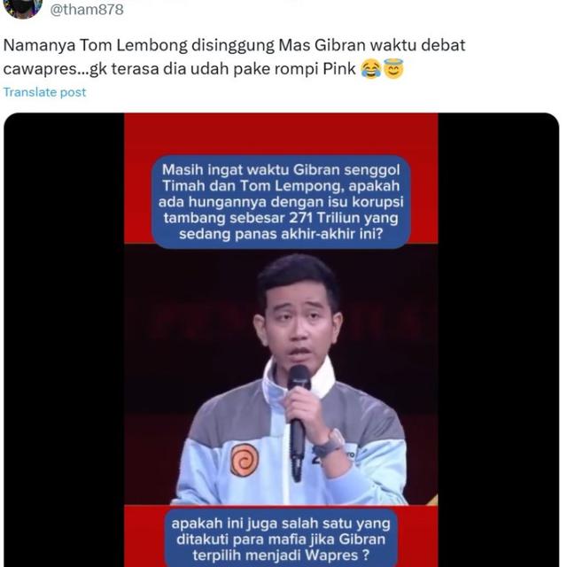 Sindiran Gibran Rakabuming dan Cak Imin Soal Tom Lembong di Debat Capres 2024 Viral Lagi