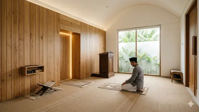 Mushola Kecil Minimalis dengan Aksen Kayu (Foto: Gemini AI)