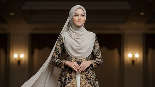 Gamis Batik Brokat Kombinasi Satin Mewah