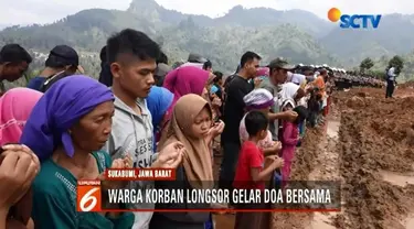 Keluarga korban selamat dan warga di sekitar lokasi bencana tanah longsor, gelar doa bersama untuk korban longsor Sukabumi.