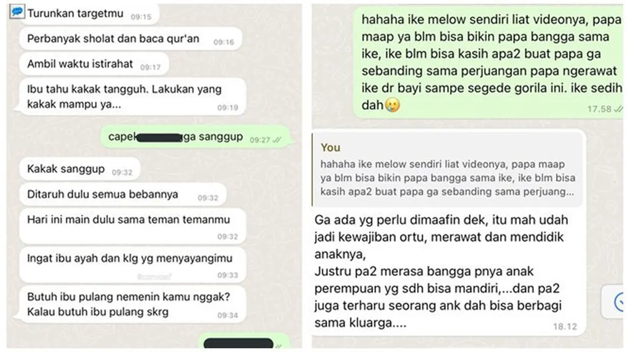 8 Chat Orang Tua Beri Semangat ke Anak Ini Bikin Haru