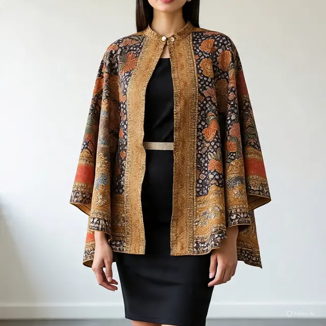 Gaya Mix and Match Batik Wanita Lengan Cape Anggun