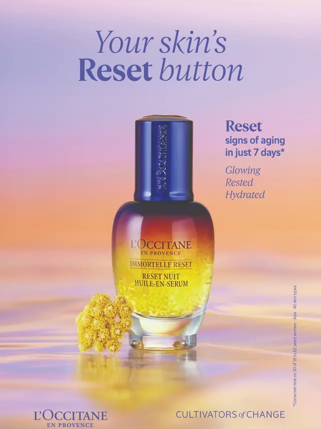 Reset Glow with L'occitane Immortelle Reset Serum.