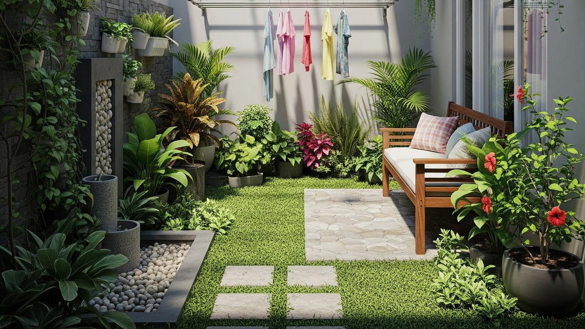 9 Ide Halaman Belakang Multifungsi Tempat Jemur Tetap Cantik, Area Efisien