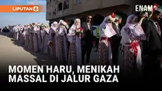 Puluhan pasangan di Gaza menikah dalam acara pernikahan massal di tengah kehancuran akibat perang. Namun, banyak pasangan mengaku kebahagiaan mereka belum utuh karena kehilangan keluarga.