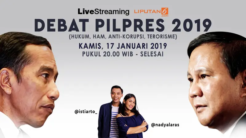 Debat capres dan cawapres 2019 edisi perdana akan disiarkan Liputan6.com secara live streaming. (Liputan6.com/Abdillah)