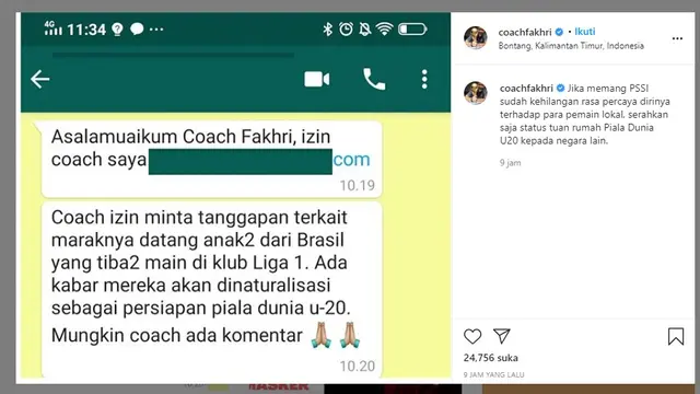Tanggapan Fakhri Husaini terkait pemain muda asal Brasil