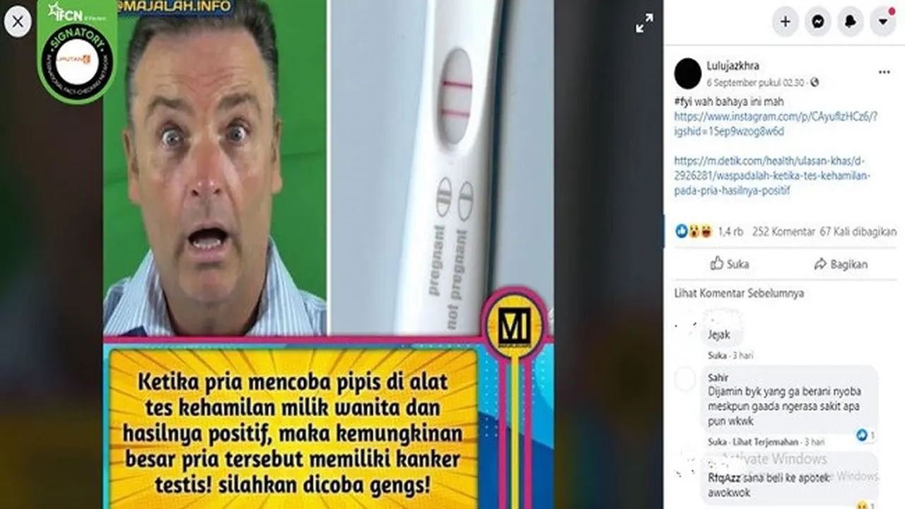 Gambar Tangkapan Layar Foto Alat Tes Kehamilan (sumber: Facebook)