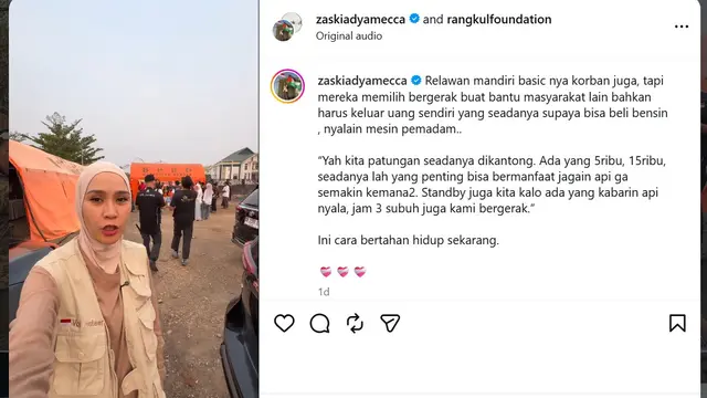 Zaskia Adya Mecca bantu padamkan karhutla (instagram.com/zaskiadyamecca)