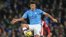 5. Rodri (62,7 juta euro) - Gelandang bertahan berusia 24 tahun ini menjadi pembelian Pep Guardiola di Manchester City pada bursa transfer 2019. Rodri didatangkan Manchester City dari Atletico Madrid dengan harga transfer 62,7 juta euro. (AFP/Lindsey Parnaby)
