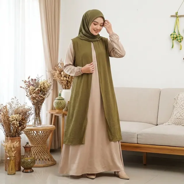 Model Gamis Kombinasi 2 Warna Terbaru untuk Lebaran 2026