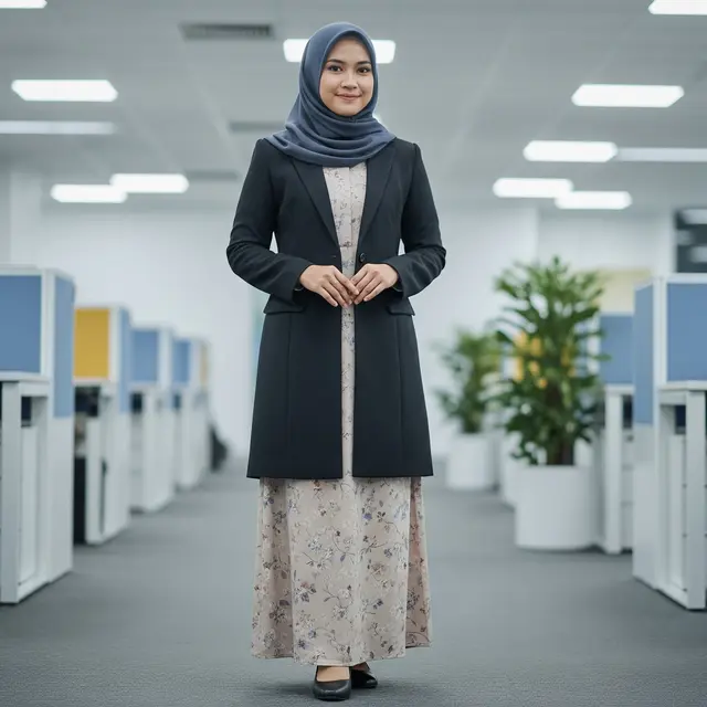 9 Model Gamis Kombinasi Blazer Formal untuk Acara Kantor, Pilihan Stylish Muslimah