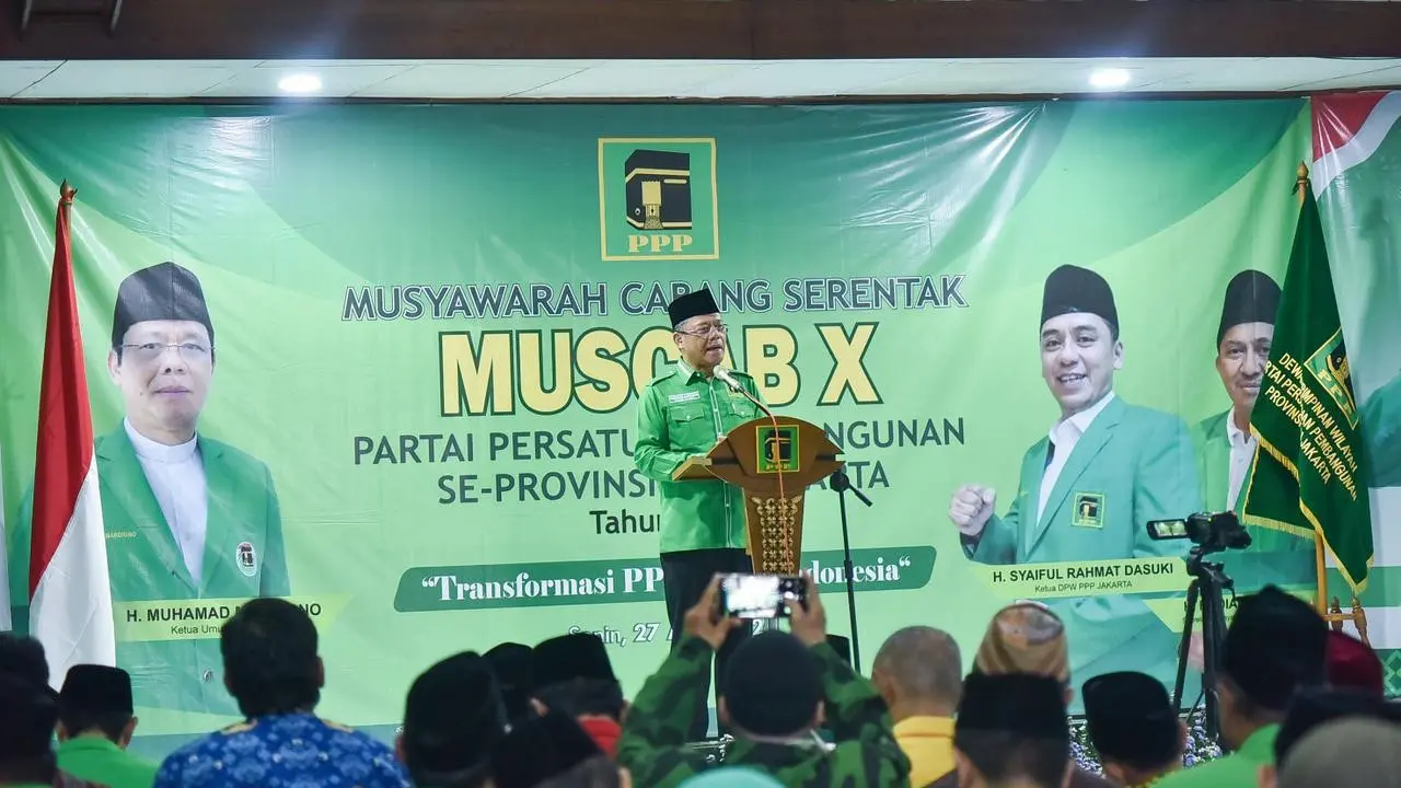 Ketua Umum Partai Persatuan Pembangunan (PPP), Muhamad Mardiono, saat membuka Musyawarah Cabang (Muscab) wilayah PPP DKI Jakarta yang digelar di Kantor DPW PPP Jakarta, Senin (27/4/2026) (Istimewa)