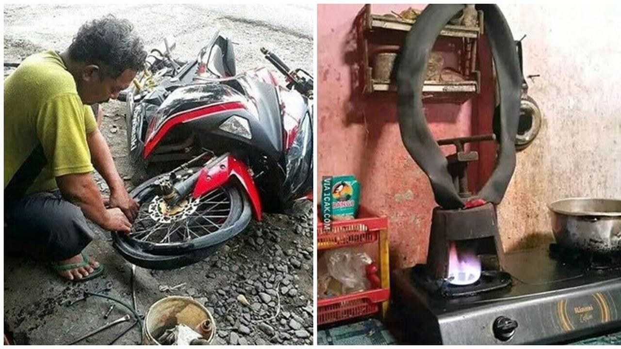 Tingkah Nyeleneh Tukang Tambal Ban Ini Bikin Tepuk Jidat