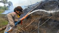 Bripda Indah Roida Simaremare, beraksi melawan api yang membakar lahan dan hutan di perbatasan Indonesia -  Malaysia. (foto: Liputan6.com/dok.polsek entikong/aceng mukaram)
