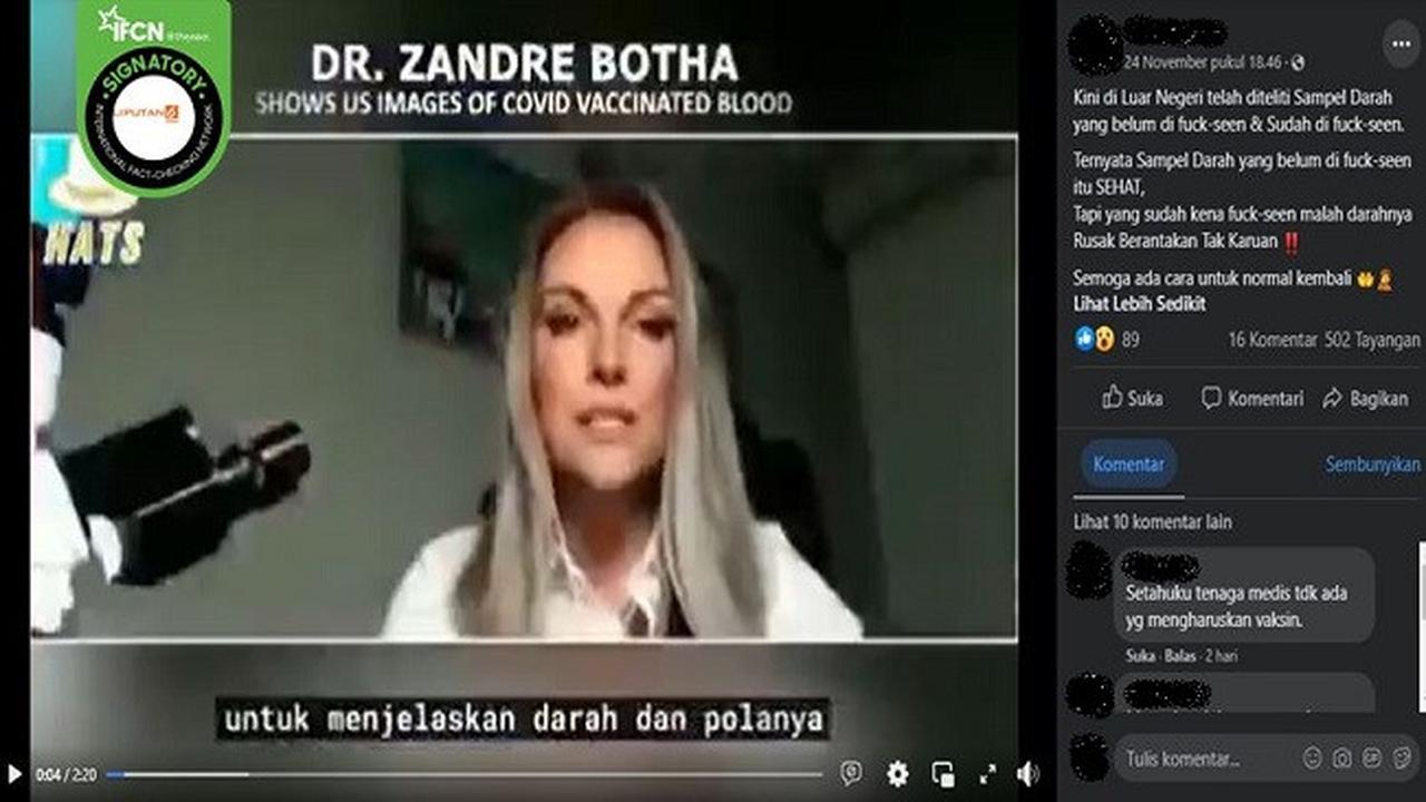 Gambar Tangkapan Layar Klaim tentang Darah Orang yang Sudah Divaksin COVID-19 Jadi Tidak Sehat (sumber: Facebook).