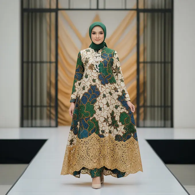 Model Gamis Batik Sutra Syar’i Potongan A-Line