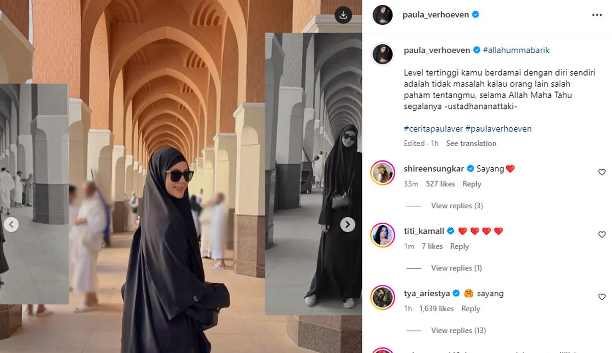 Tak hanya itu, keterangan di feed Instagramnya juga jadi sorotan. Dia kembali mengutip nasihat Ustaz Hanan Attaki. "Level tertinggi kamu berdamai dengan diri sendiri adalah tidak masalah kalau orang lain salah paham tentangmu, selama Allah Maha Tahu segalanya." (Foto: Instagram/ paula_verhoeven)