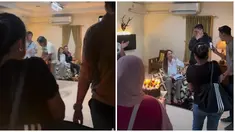 Momen ketika pemain dan kru menghampiri Amanda Manopo yang sedang syuting bersama Samuel Zylgwyn sambil membawa kue disertai dengan lagu ulang tahun. Ketika pemain dan kru menghampirinya terlihat wajah terkejut Amanda Manopo. Sudah seperti keluarga, pemain dan kru sinetron memang sering saling memberi kejutan ketika ada yang ulang tahun. (Liputan6.com/IG/@salshabillaadr)