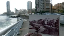 Sebuah gambar yang diambil pada 2 November 2015 menunjukkan pemandangan Beirut Avenue des Francais seperti dalam kartu pos yang diambil oleh l' Agence economique dan diterbitkan oleh La Maison d' Art Kolonial pada tahun 1925. (AFP PHOTO / PATRICK BAZ